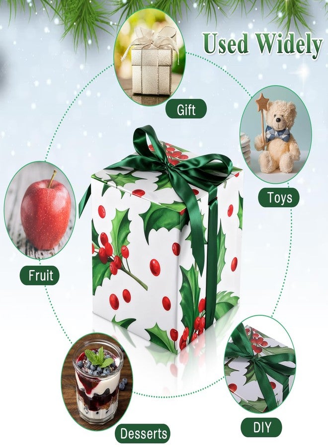 MotiMind 5 Pack Holly Berry Christmas Gift Boxes with Lids 7x7x7 Square Gift Box with Ribbons for Wrapping Christmas Presents Wedding Bridesmaid Holiday Party Favor Boxes - Image 3